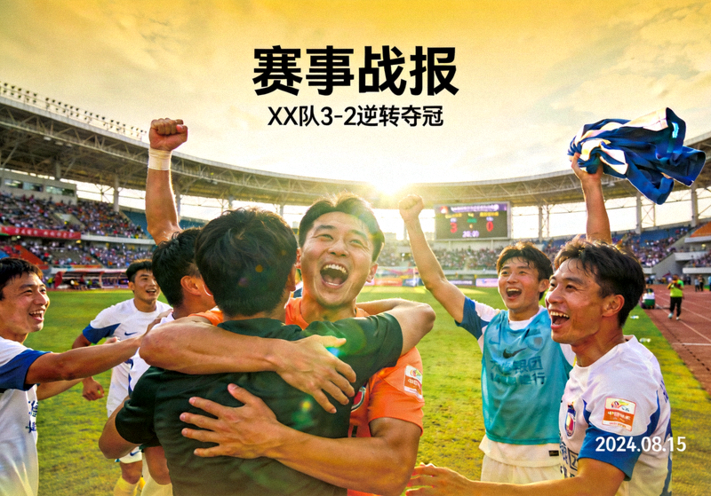 足球比赛结束后球员在场边庆祝的赛事战报配图